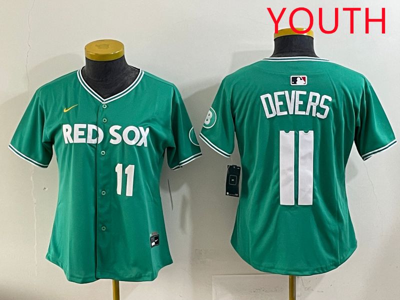 Youth 2025 Boston Red Sox 11 Devers Dark Green Joint Name Nike MLB Jersey style 2